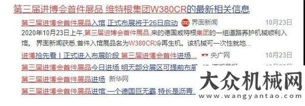 面吊太給力聚焦 | 2020進博會第一件進館展品揭秘：維特根 W 380 CR成功交