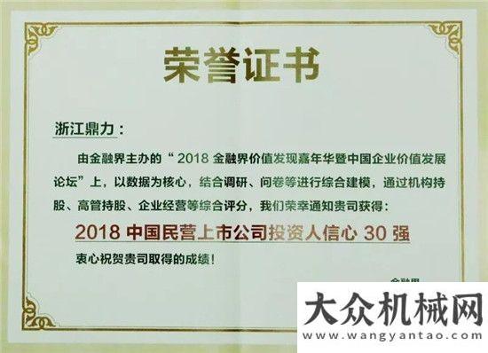 在海外落地浙江鼎力榮獲2018民營上市公司投資人信心30強(qiáng)電動化